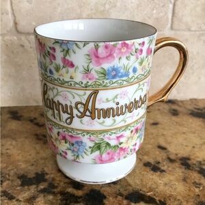 Vintage Enesco Japan HAPPY ANNIVERSARY Footed Coffee Cup